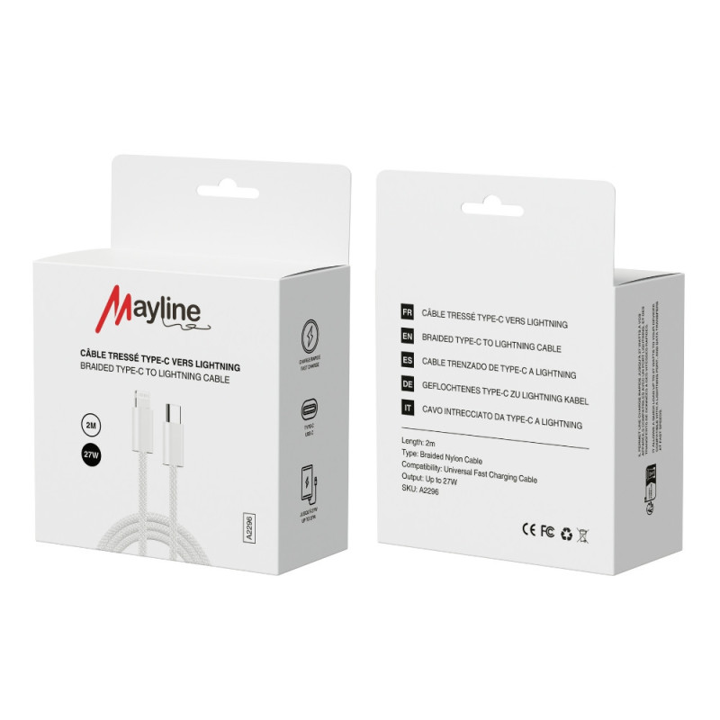 Câble Type-C vers Lightning 27W Nylon Tressé - 2M (Mayline) — Mayline · Smarty Paris 18e